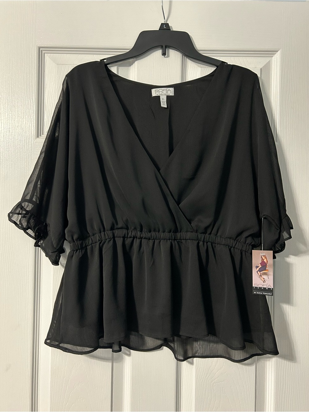sofia by sofia vergara Black Surplice Peplum Blouse